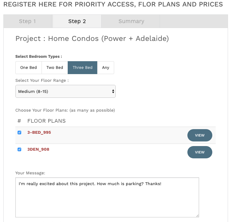 Register for Condo Step 2